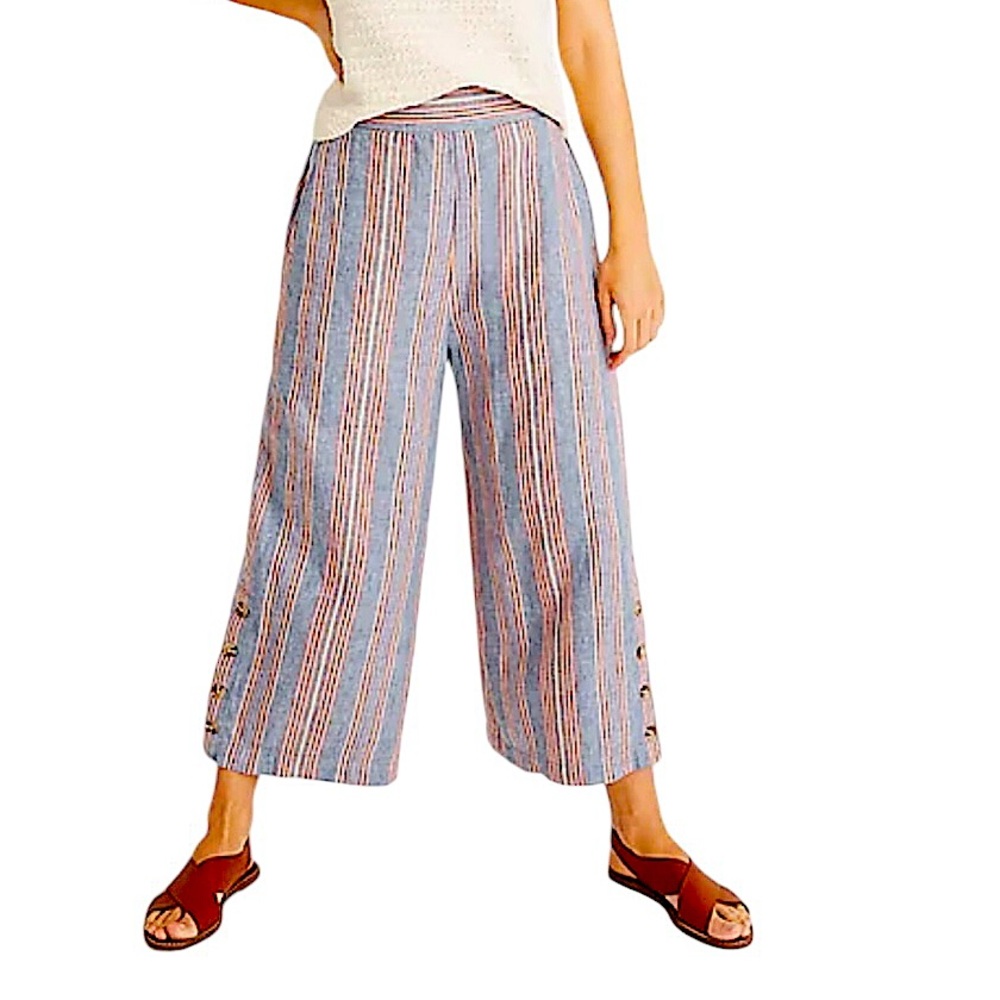 MADEWELL: NWT Tall Side-Button Huston Pull-On Crop Pants in Rainbow Stripe -XS